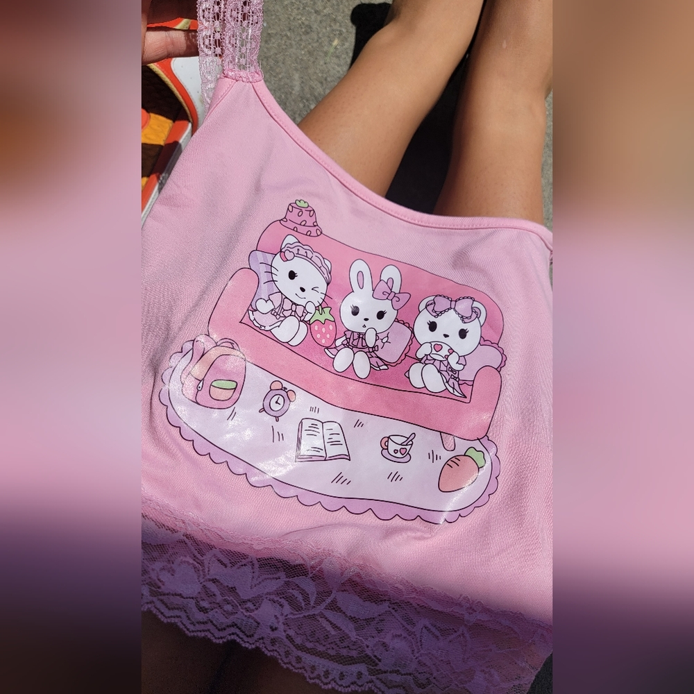 Pink bunnies crop top ROMWE 💖